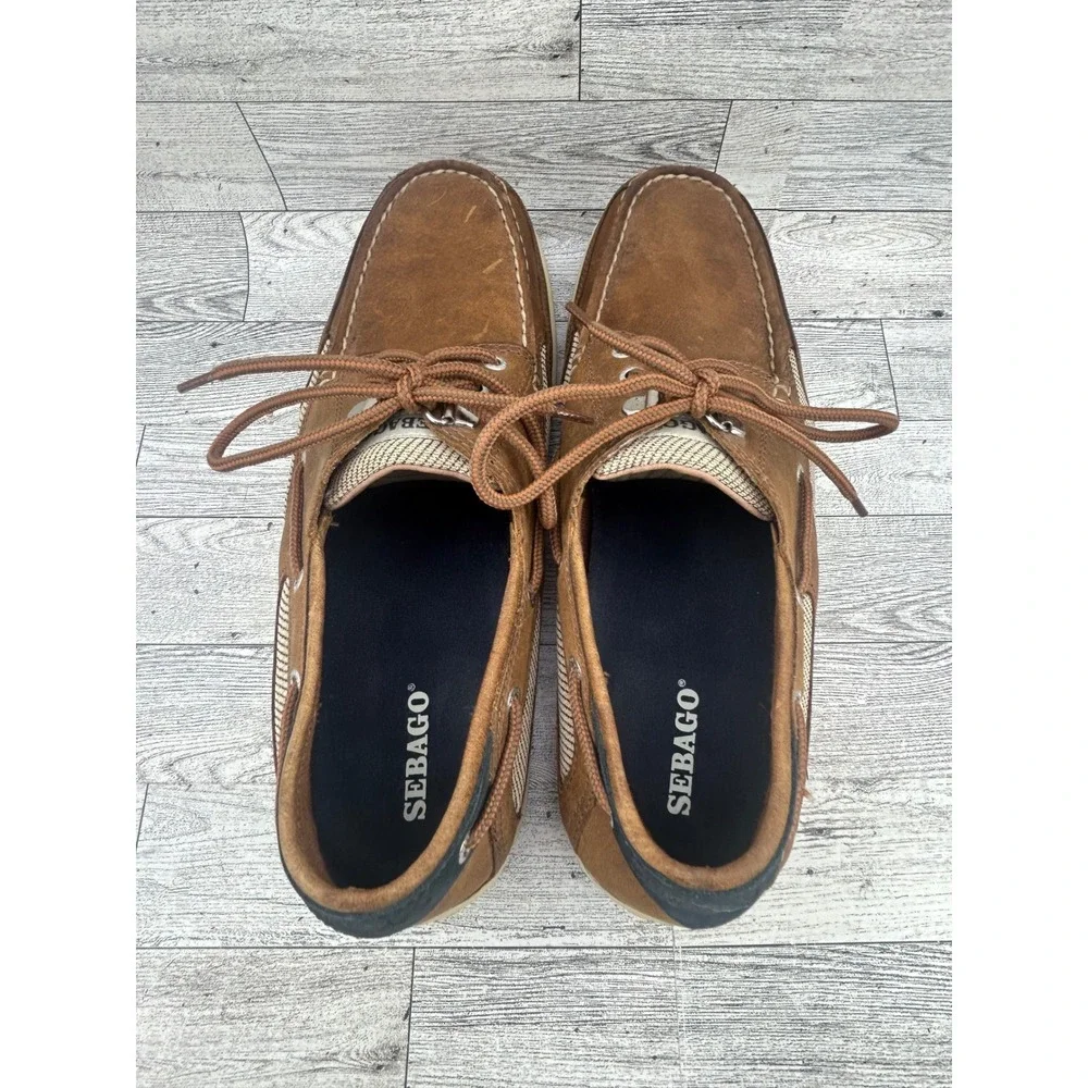 Sebago‎ Cyphon Sea Fisherman Men Brown Leather Boat Shoes B24367 Size 10.5 M